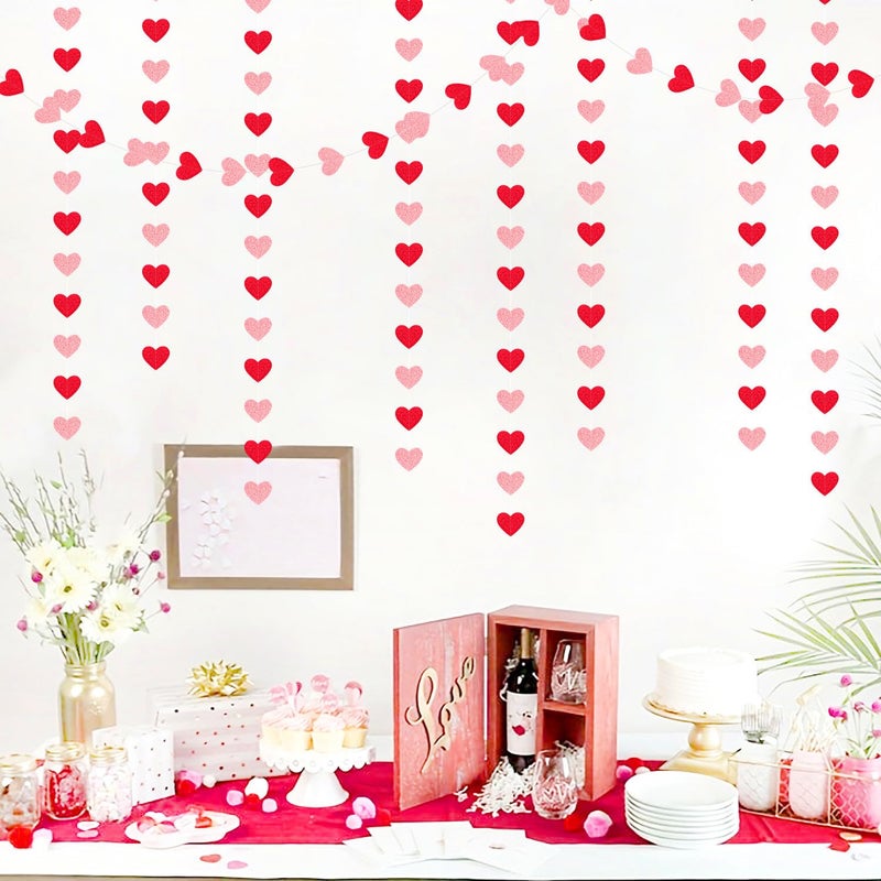 Hugfond Galentines Red Pink Valentines Party-Decorations - 52Ft Heart Garland Streamers Paper Banner Proposal Anniversary Romantic Birthday Baby Shower Rustic Wedding Hanging Ornaments Decor Hugfond - Image 5
