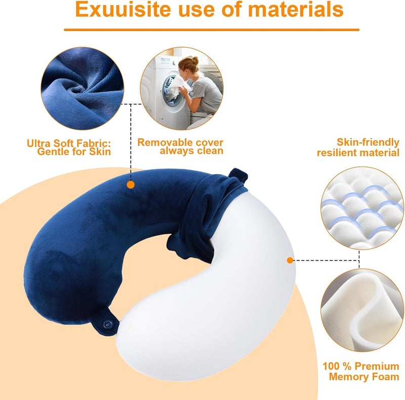 Far win Travel Pillow,100% Pure Memory Foam U Shaped Neck Pillow,Super Lightweight Portable Headrest Great for Airplane, Car,Home,Office,Sleeping Rest (Blue) - Image 4