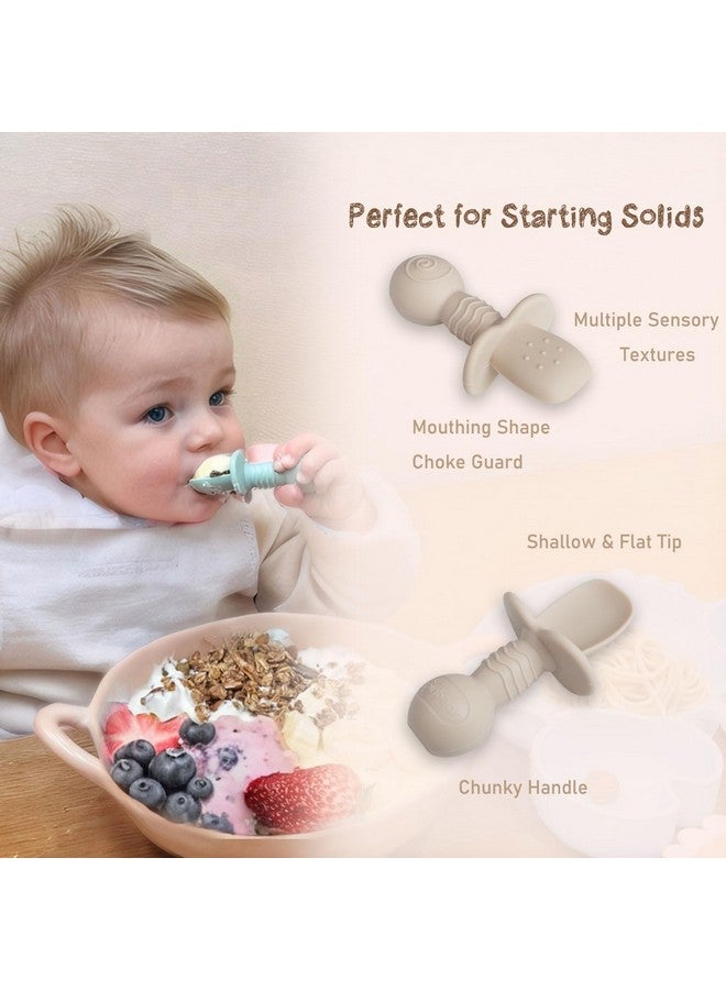 Ginbear Platinum Silicone Baby Spoons Self Feeding 6 Months First Stage, Non Toxic Infants Led Weaning Utensils for Training, Soft BLW Supplies Pack of 4 (Dark Sage/Ivory) - Image 4