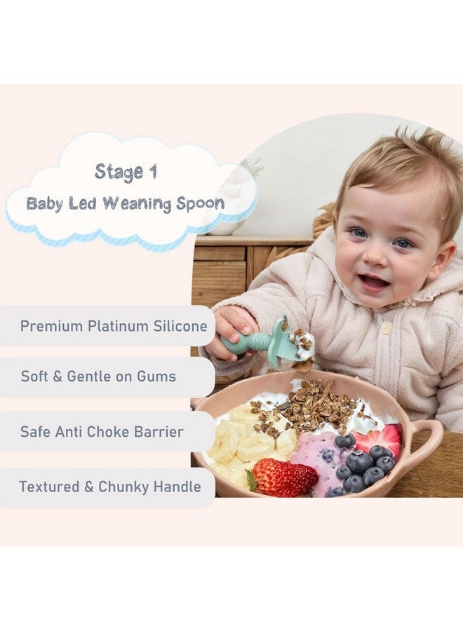 Ginbear Platinum Silicone Baby Spoons Self Feeding 6 Months First Stage, Non Toxic Infants Led Weaning Utensils for Training, Soft BLW Supplies Pack of 4 (Dark Sage/Ivory) - Image 3