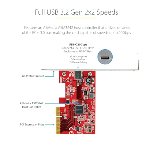 StarTech.com 1-Port USB 3.2 Gen 2x2 PCIe Card, USB-C 20Gbps PCI Express 3.0 x4 Adapter, Data Only, Windows/macOS/Linux, TAA - Image 3