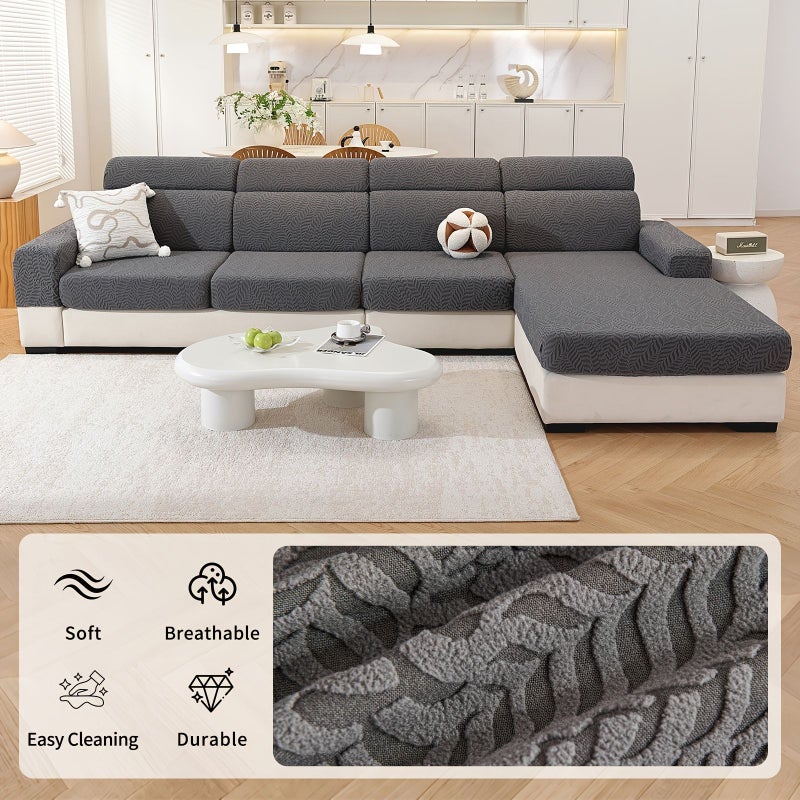 Versatile Modern Elastic Sofa Cover In Silvery Grey For L Shaped Chaise Lounge Sofa Sets Soft Breathable Jacquard Fabric Protector For Living Room Bedroom Office Cinema - Image 4