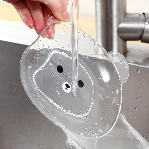 VAUGHNPlastic Dish Cartoon Bear Style Cute Appetizer Plates for Party | Reusable Mini Plate for Snacks, Fruits, Salad, Cakes - Transparent, Multicolor (Set of 2) - Image 3