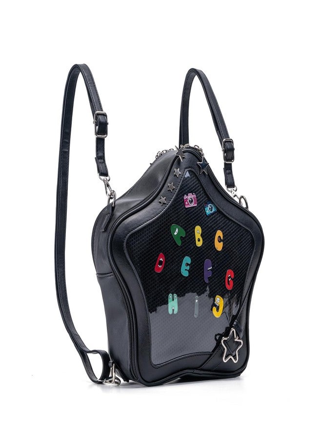 Aunewrick Star-Shaped Ita Bag, Star Purse Pin Backpack PU Cute Aesthetic Y2K Crossbody Purse, Handbag Ita Insert Display (Black) - Image 2