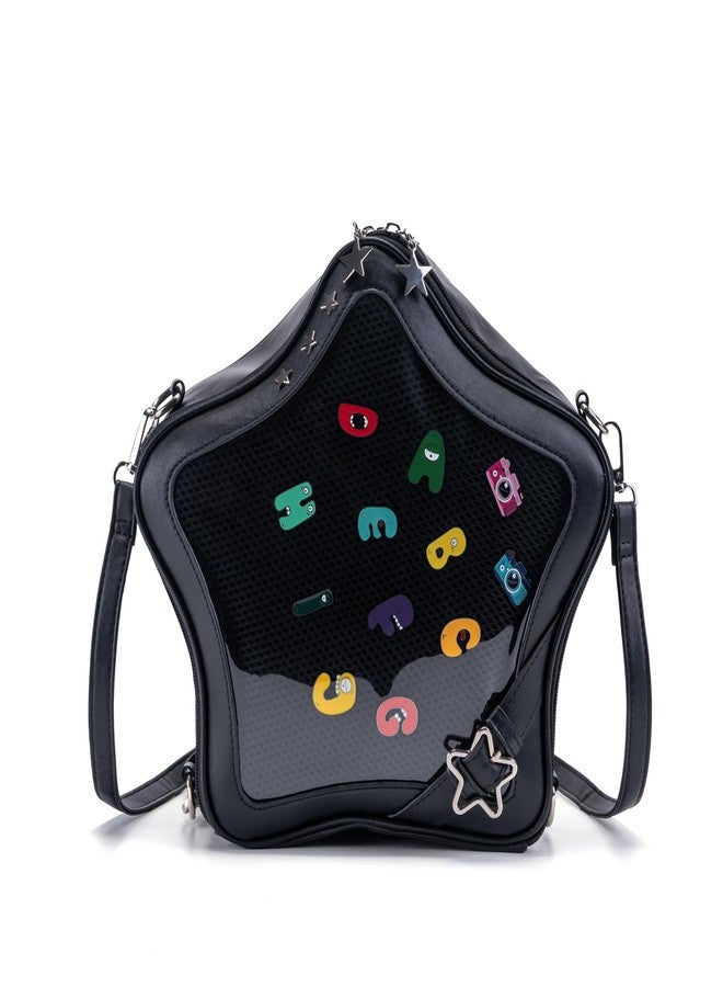 Aunewrick Star-Shaped Ita Bag, Star Purse Pin Backpack PU Cute Aesthetic Y2K Crossbody Purse, Handbag Ita Insert Display (Black) - Image 1