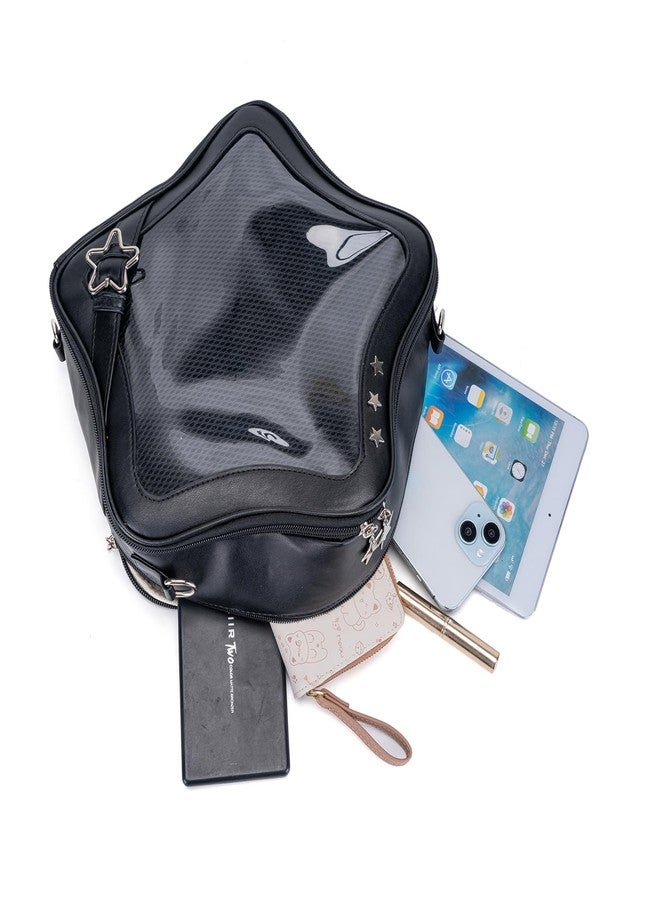 Aunewrick Star-Shaped Ita Bag, Star Purse Pin Backpack PU Cute Aesthetic Y2K Crossbody Purse, Handbag Ita Insert Display (Black) - Image 3