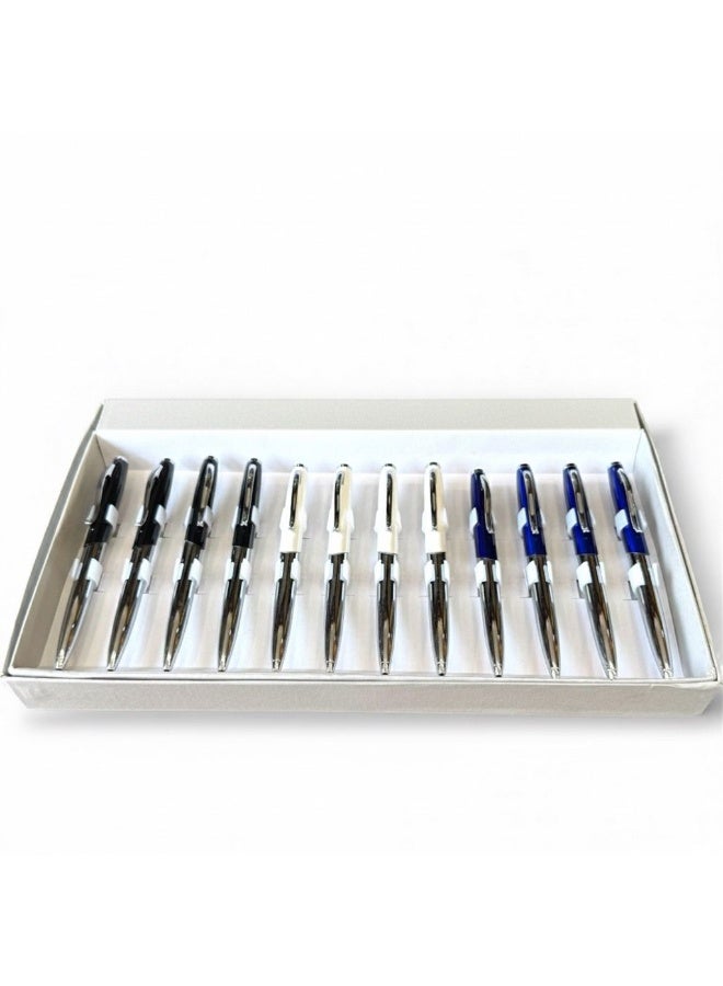 ركس تشكيلة أقلام فاخرة متنوعة لون ابيض و اسود و ازرق جودة عالية وأداء سلس حبر جاف ازرق 12 قلم  69521 - Image 1