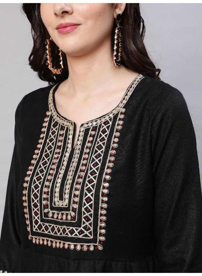 AKS Ethnic Motifs Yoke Design Regular Thread Work Kurta With Trousers & With Dupatta - Image 2