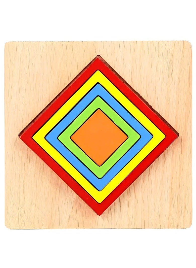 Wooden 3D Puzzles Geometric Forms for Toddlers, Teacher Parents Teaching Support Tools, Attractive Colors and Patterns, Montessori Motor Skill Developmental Toys, Ideal Gifts for Kids (Diamond Shape) - Image 1