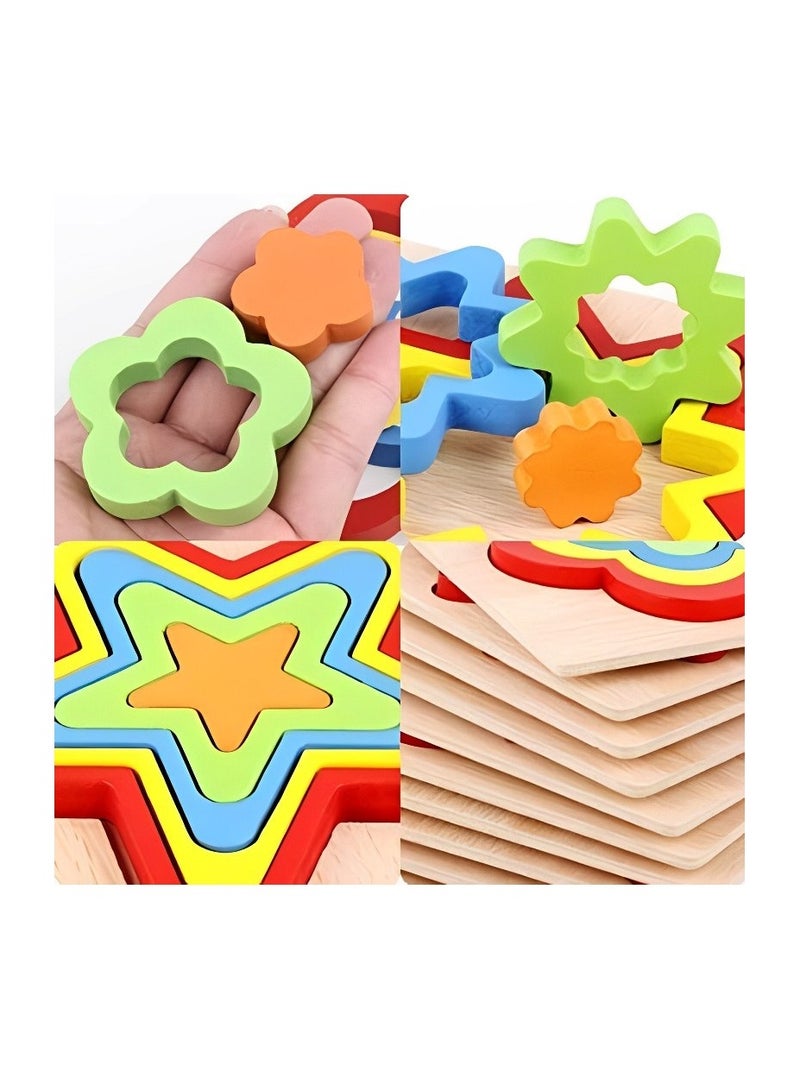 Wooden 3D Puzzles Geometric Forms for Toddlers, Teacher Parents Teaching Support Tools, Attractive Colors and Patterns, Montessori Motor Skill Developmental Toys, Ideal Gifts for Kids (Diamond Shape) - Image 5
