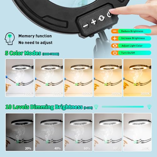 KUVRS 12X Magnifying Glass with Light and Stand, Ultra Long 3-Section Swing Arm, 5 Colors Helping Hands Magnifying Lamp, 4-Way Large Metal Clamp LED Lighted Magnifier Lamp for Craft Workbench Repair - Image 5