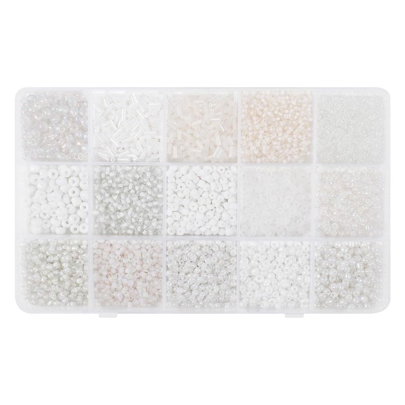 Basigeese Mix 15 Color Glass Seed Tube Beads Glass Bugle Beads Loose Kit for Jewelry Making DIY Craft Beading (Mix 15 Color, White) - Image 1