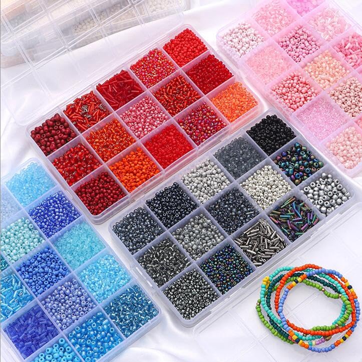 Basigeese Mix 15 Color Glass Seed Tube Beads Glass Bugle Beads Loose Kit for Jewelry Making DIY Craft Beading (Mix 15 Color, White) - Image 4