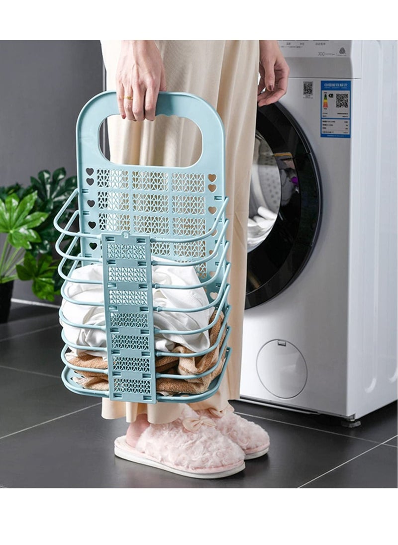 Excefore - Collapsible Laundry Basket, Hanging Laundry Basket with Handle Storage Basket, Plastic Dirty Laundry Basket for Organizing Home, Clothes, Towels, Dorm (Blue) - Image 1