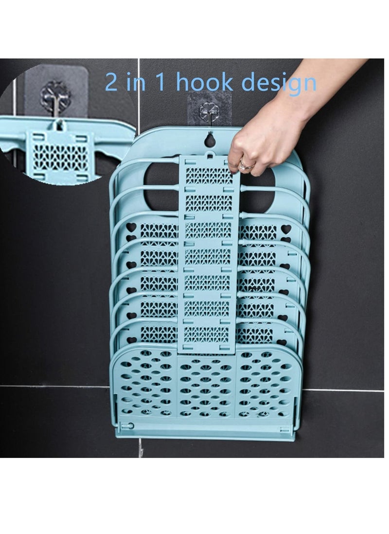 Excefore - Collapsible Laundry Basket, Hanging Laundry Basket with Handle Storage Basket, Plastic Dirty Laundry Basket for Organizing Home, Clothes, Towels, Dorm (Blue) - Image 1