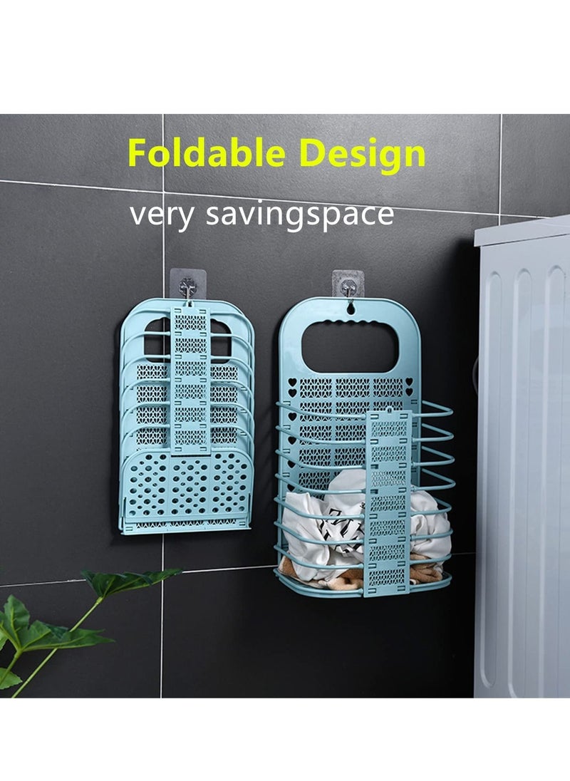 Excefore - Collapsible Laundry Basket, Hanging Laundry Basket with Handle Storage Basket, Plastic Dirty Laundry Basket for Organizing Home, Clothes, Towels, Dorm (Blue) - Image 1