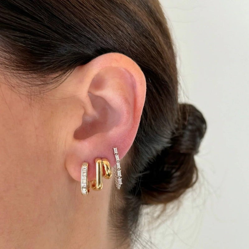 Obidos 14K Gold Plated Double Huggie Hoop Earrings for One Hole | Illusion Stud Earrings for Women | Trendy Simple Hypoallergenic Fashion Accessories Gold Jewelry Gifts for Womens (Double Hoops - Yellow Gold) - Image 2