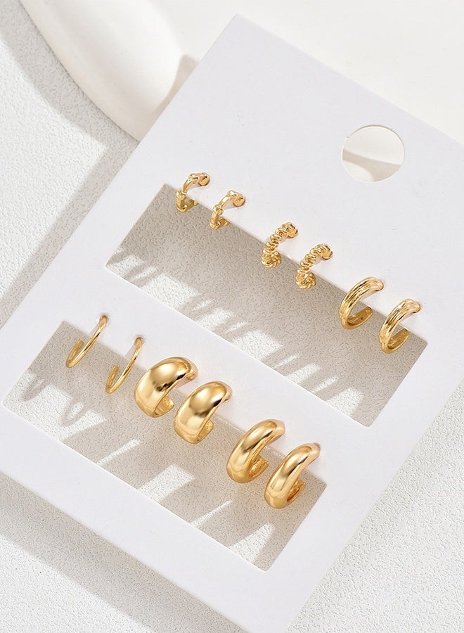 مجموعة من 6 أزواج من الأقراط الذهبية العصرية للنساء للزينة اليومية - Image 1