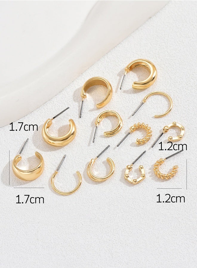 مجموعة من 6 أزواج من الأقراط الذهبية العصرية للنساء للزينة اليومية - Image 2