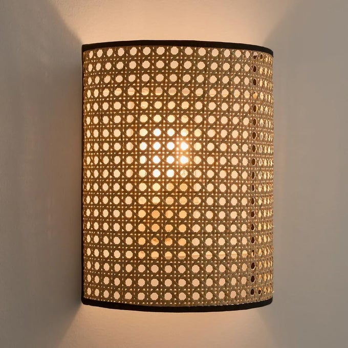 BAMBOO WALL LAMPS FOR LIVING ROOMS RATTAN AND CANE WEBBING WALL LAMPS FOR BEDROOM WICKER WALL LAMPS FOR HOME DECORATION BULB NOT INCLUDED BEIGE