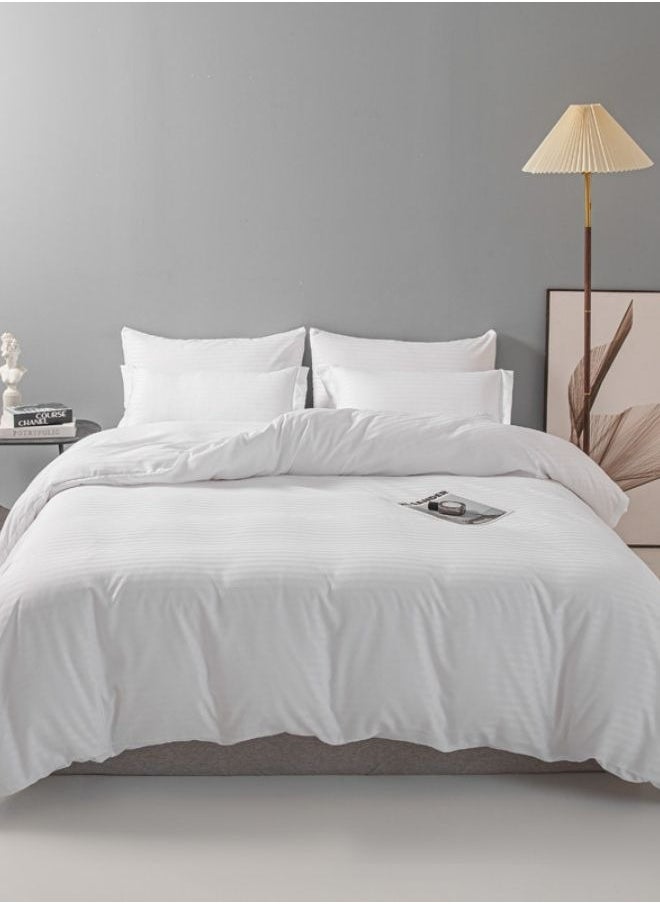 LUNA Home Premium 6 Piece King Size Duvet Cover Satin Stripe Solid White  - Image 1