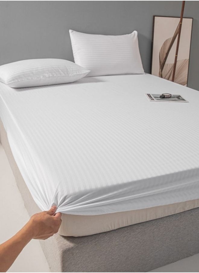 LUNA Home Premium 6 Piece King Size Duvet Cover Satin Stripe Solid White  - Image 4