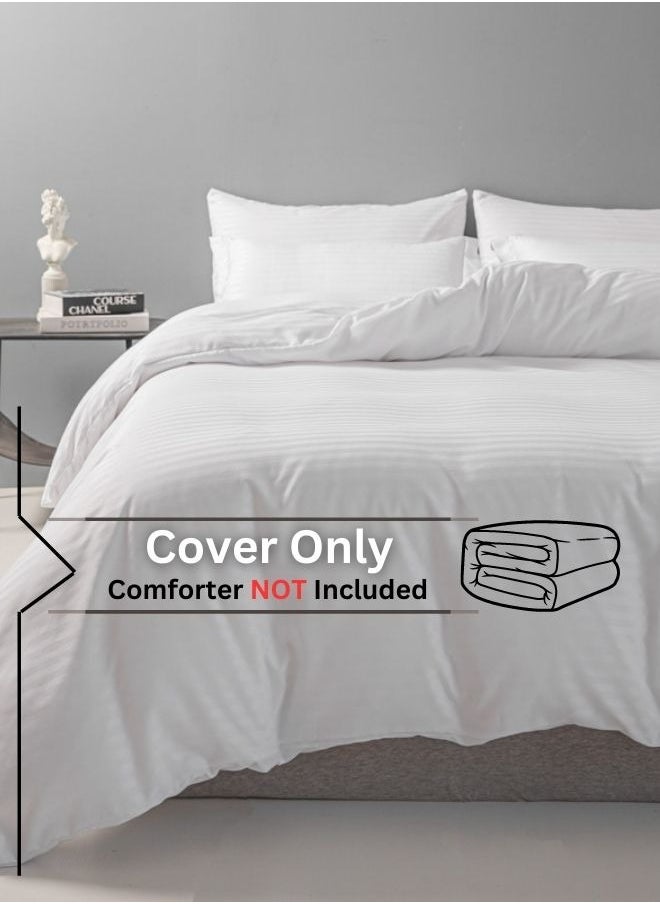 LUNA Home Premium 6 Piece King Size Duvet Cover Satin Stripe Solid White  - Image 3
