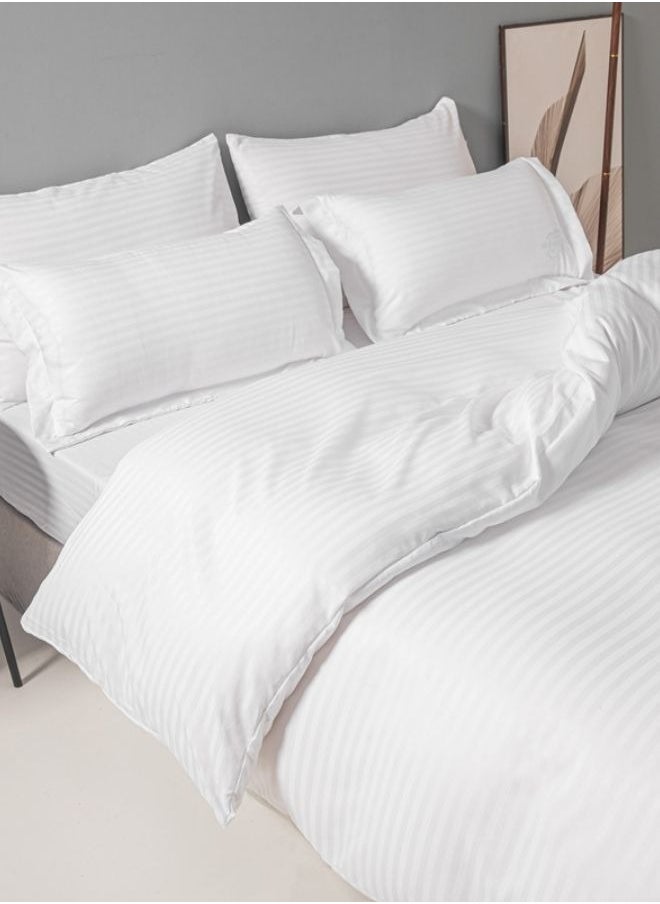 LUNA Home Premium 6 Piece King Size Duvet Cover Satin Stripe Solid White  - Image 2