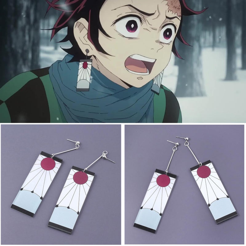 RAINDEWLL Tanjiro Earrings-Hanafuda Anime Earrings Cosplay Jewelry Gifts for Women Fans (white-pin) - Image 2