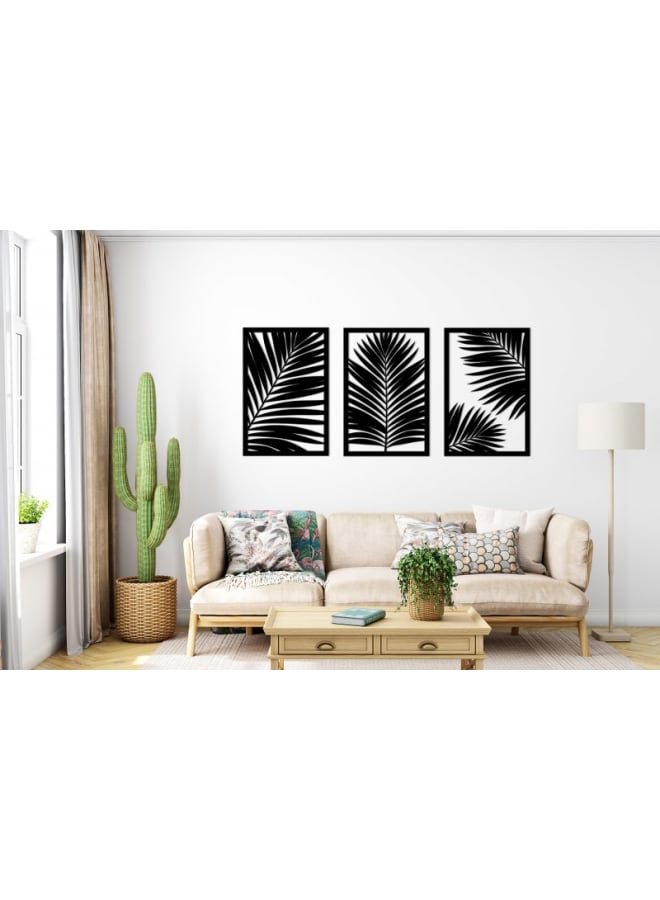 هوم جاليري لوحة فنية جدارية خشبية ثلاثية من أوراق النخيل - Image 1