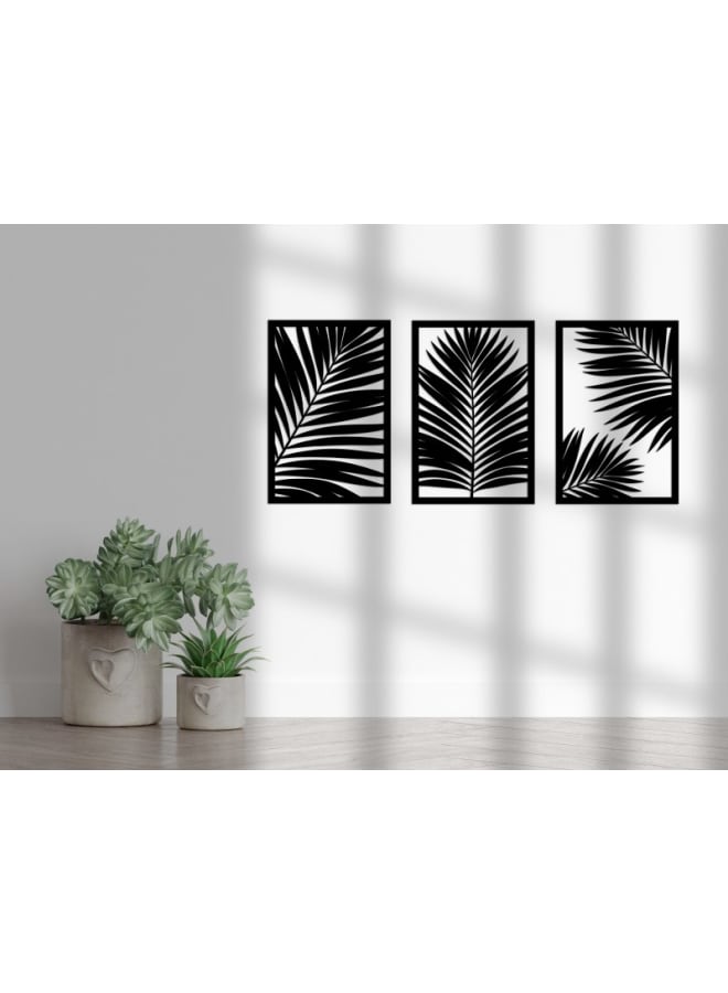 هوم جاليري لوحة فنية جدارية خشبية ثلاثية من أوراق النخيل - Image 2