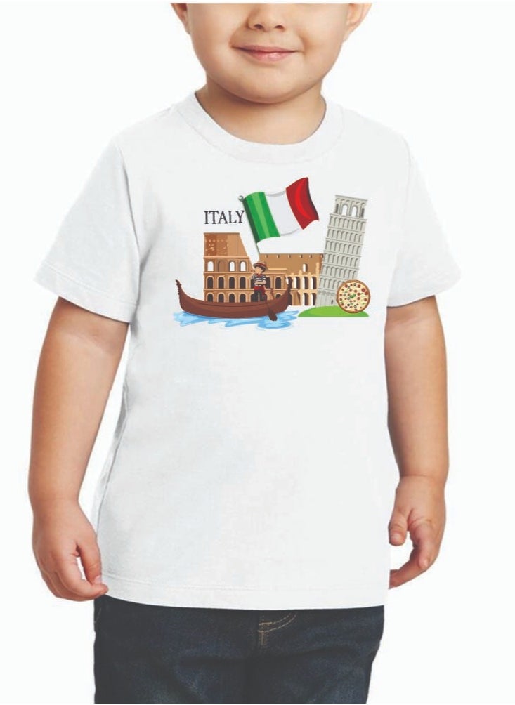 PRINTSHOP4ME Italian Kids Boys T-Shirt - Round Neck Short Sleeve Cotton T-Shirt - Great Gift for Travelers - Soft and Comfortable Tshirt - Italy Souvenir T-Shirt  - Image 1