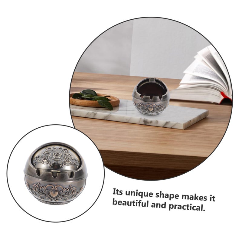 Vintage Metal Ashtray With Lid Portable Round Drop Resistant Spacious Capacity - Image 4
