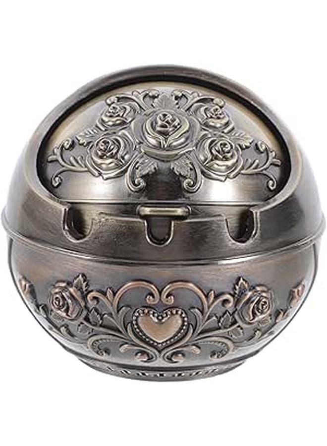 Vintage Metal Ashtray With Lid Portable Round Drop Resistant Spacious Capacity - Image 1