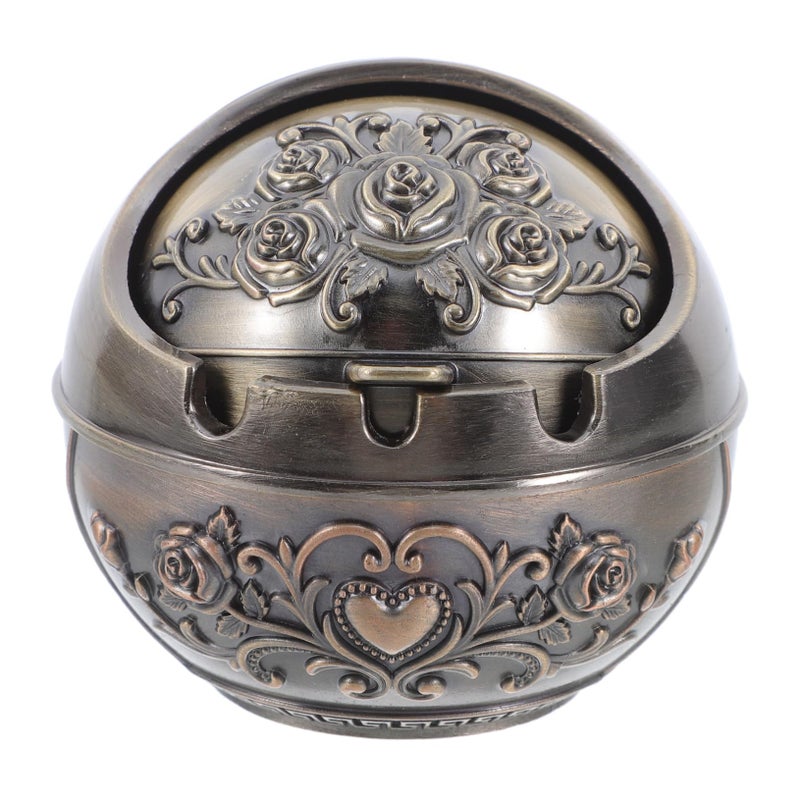 Vintage Metal Ashtray With Lid Portable Round Drop Resistant Spacious Capacity - Image 2