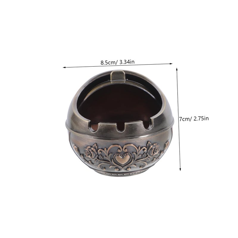 Vintage Metal Ashtray With Lid Portable Round Drop Resistant Spacious Capacity - Image 3