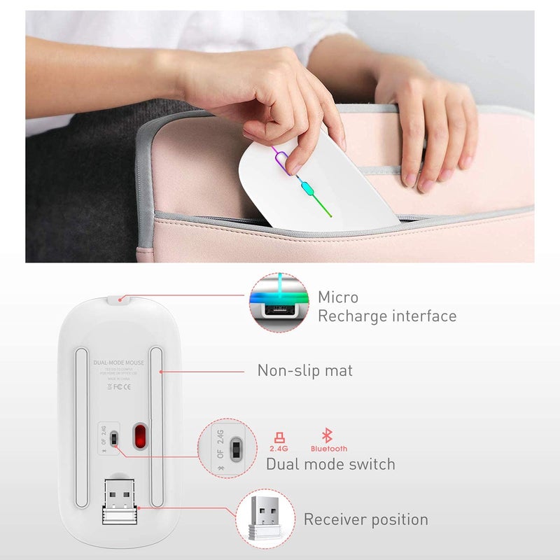 PEIBO Bluetooth Wireless Mouse for Laptop mac MacBook ipad MacBook air MacBook pro pc Desktop Computer Windows Chromebook Notebook (White White) - Image 5