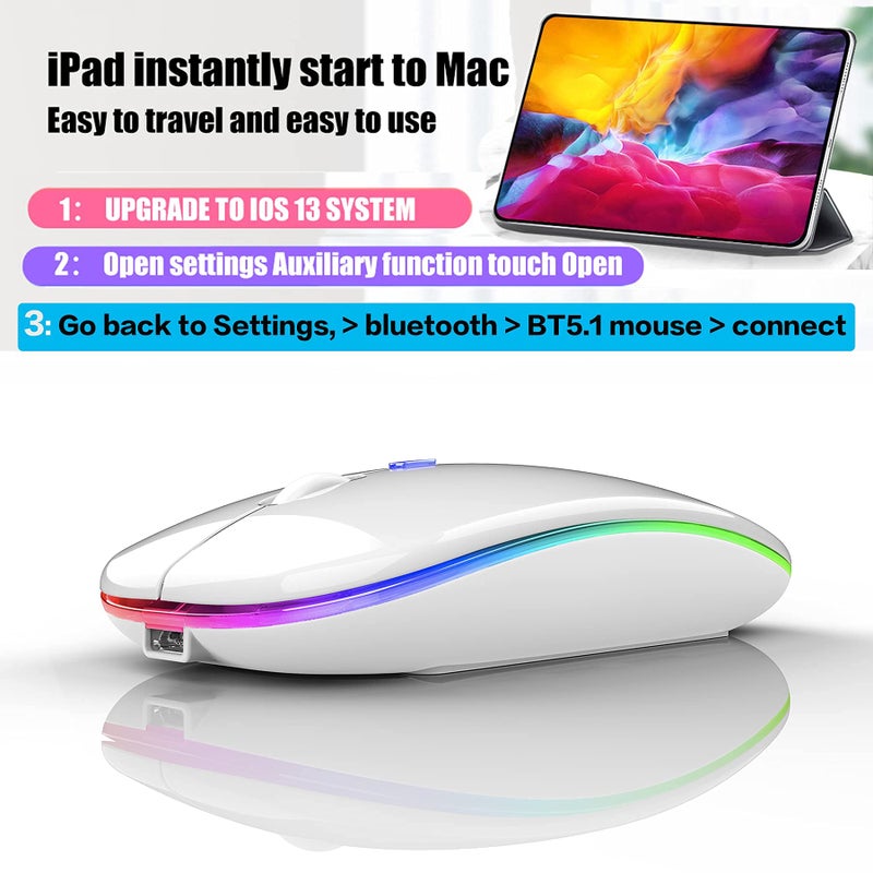 PEIBO Bluetooth Wireless Mouse for Laptop mac MacBook ipad MacBook air MacBook pro pc Desktop Computer Windows Chromebook Notebook (White White) - Image 2