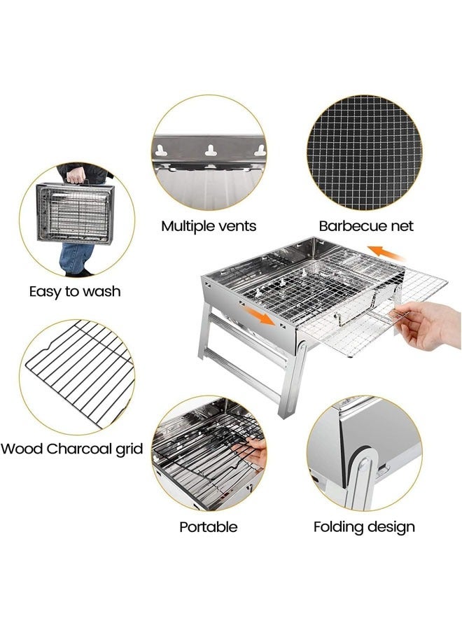 Portable Charcoal Grill, Foldable Mini Barbecue Grill, LightWeight Small BBQ Grill for Outdoor Backyard Camping Picnic Beach Cooking - Image 2