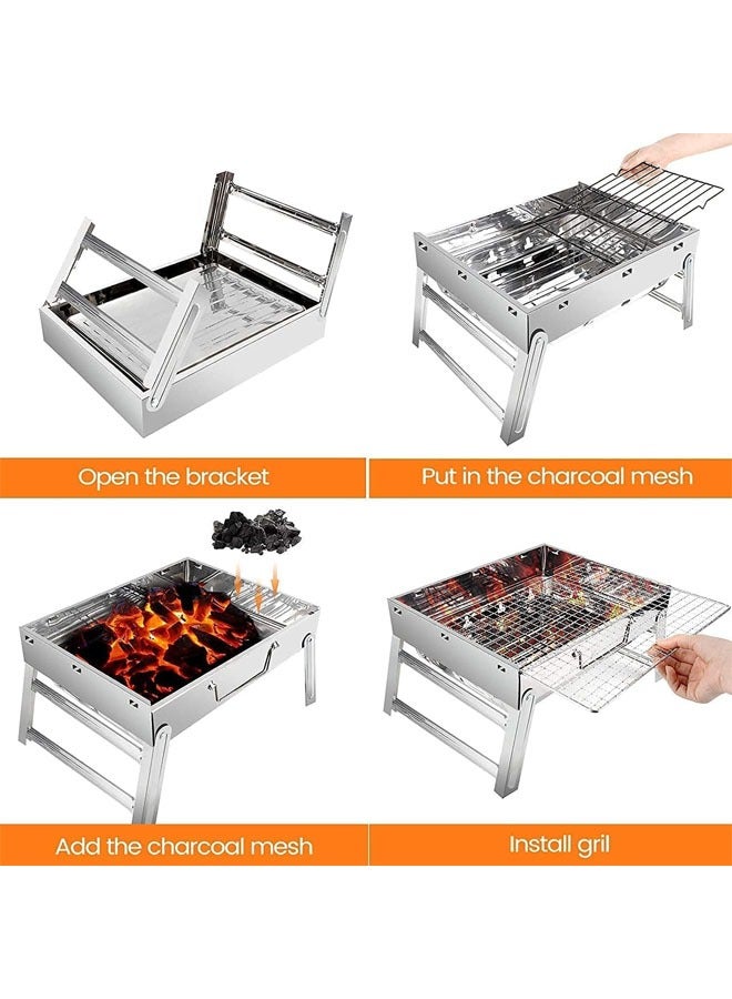 Portable Charcoal Grill, Foldable Mini Barbecue Grill, LightWeight Small BBQ Grill for Outdoor Backyard Camping Picnic Beach Cooking - Image 3