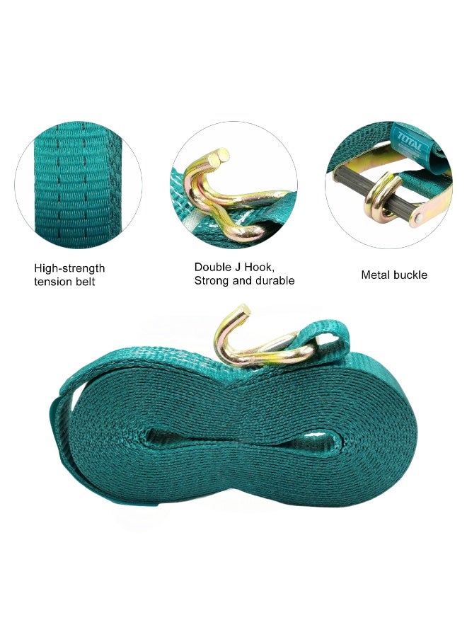 توتال حزام ربط TOTAL Ratchet سعة 5 أطنان، عرض 10 أمتار × 50 مم، حزام ربط شديد التحمل مع خطاف مزدوج على شكل حرف J وإبزيم معدني لتأمين حمولة نقل البضائع THTRS5107 - Image 4