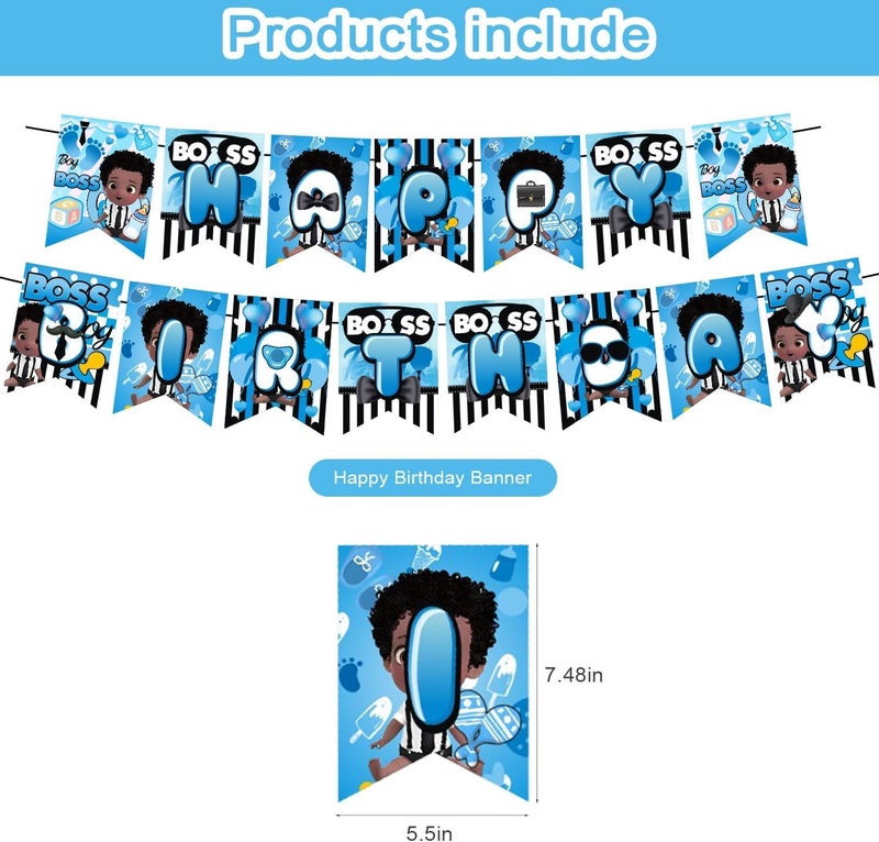 PINUO Boss Boys Theme Birthday Banner, Cake Topper, Latex Balloons, Cupcake Toppers for Boy's Birthday Party Supplies - Image 3