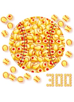 Giegxin 300 Pack Acrylic Softball Beads For Bracelets Loose 12 Mm Sports Ball Beads For Jewelry Making Necklace Charms Craft Keychain Home Decoration Accessories(Softball)  - Image 1