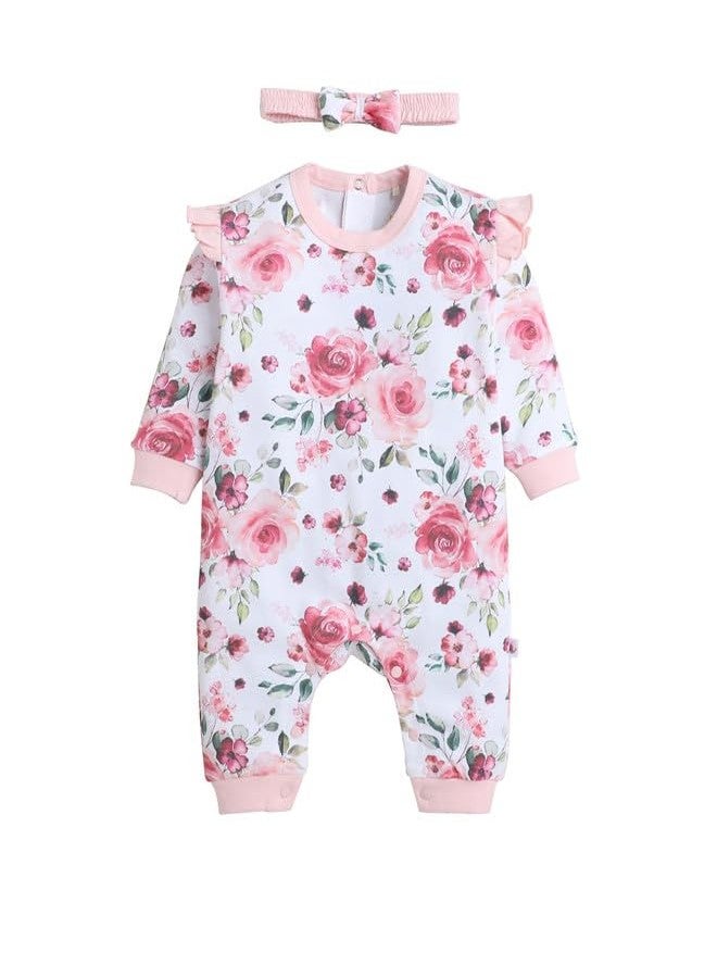 BUMZEE White & Pink Girls Full Sleeves Trendy Sleepsuit with Headband Age - 9-12 Months (Peb9085E-wht.pnk) - Image 1