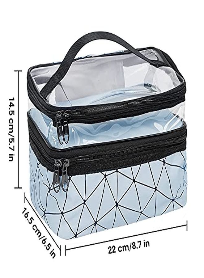 HOUSE OF QUIRK Makeup Bags Double Layer Travel Cosmetic Cases Make Up Organizer Toiletry Bags - Blue Diamond - Image 3
