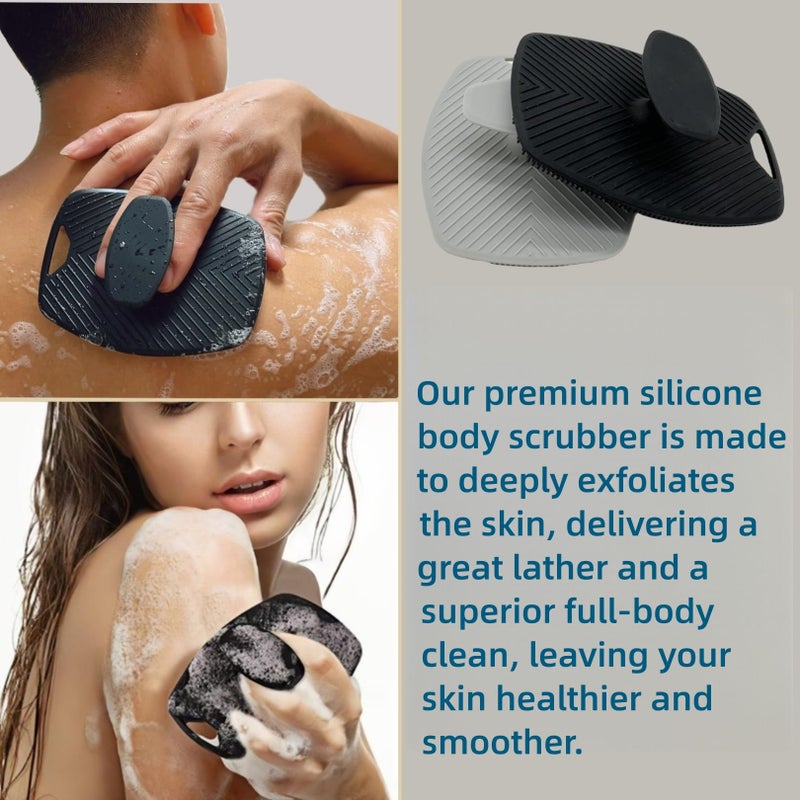 Jopplim 2 Pack Silicone Body Scrubber, Highly Elastic Bristles Handheld Brush for Shower, Lather Well and Gentle Exfoliating, Makes Skin Smooth, for Women and Men, Black and Gray - Image 5