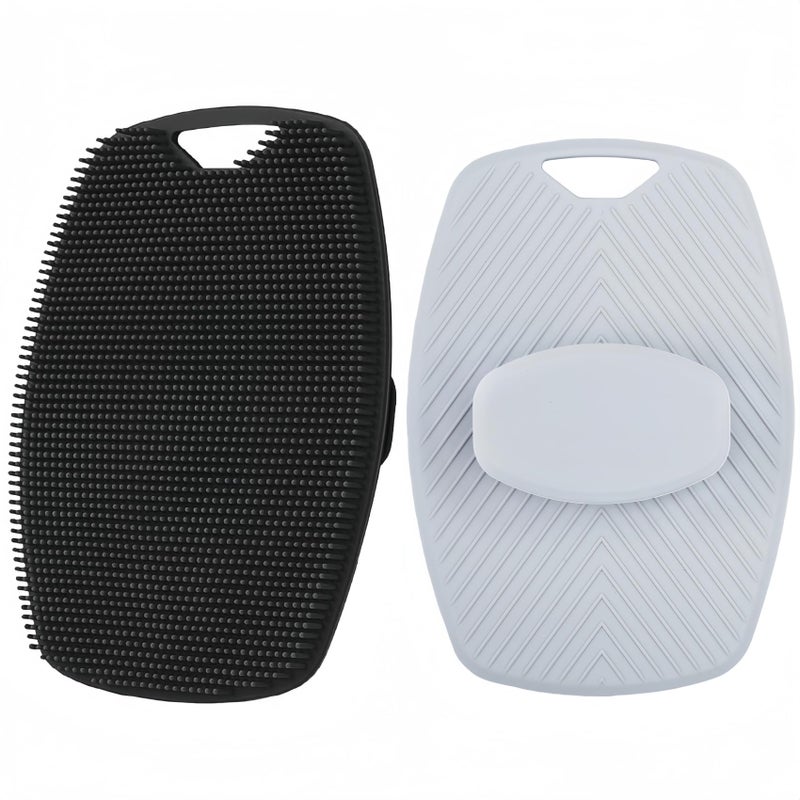 Jopplim 2 Pack Silicone Body Scrubber, Highly Elastic Bristles Handheld Brush for Shower, Lather Well and Gentle Exfoliating, Makes Skin Smooth, for Women and Men, Black and Gray - Image 1