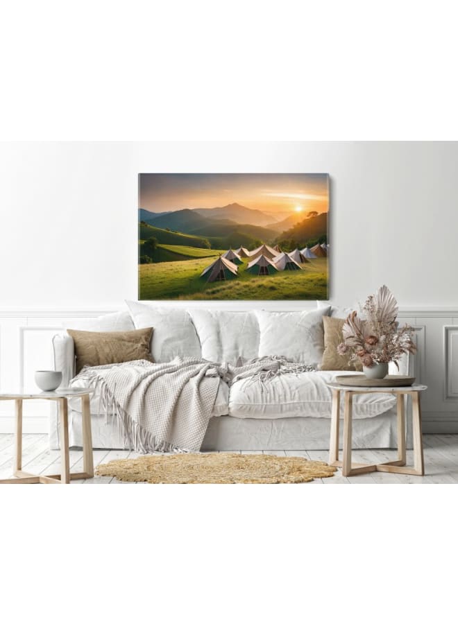 Home Gallery Camping Tents With sunset Landscape Mountain Printed canvas wall art 120x80  - Image 5