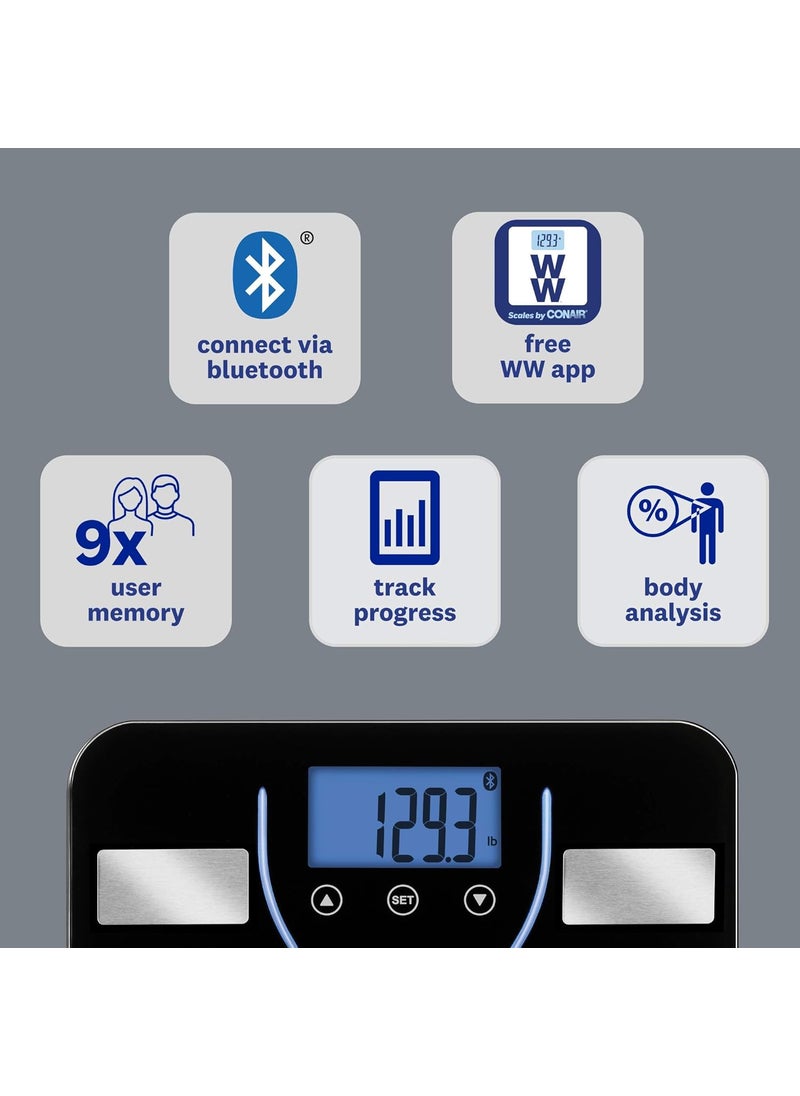 CONAIR Weight Watchers Scales by Conair Bathroom Scale for Weight Glass Digital Scale Bluetooth Scale BMI Scales Digital Weight and Body Fat for up to 9 Users Measures Weight up to 400 Lbs Black  - Image 5