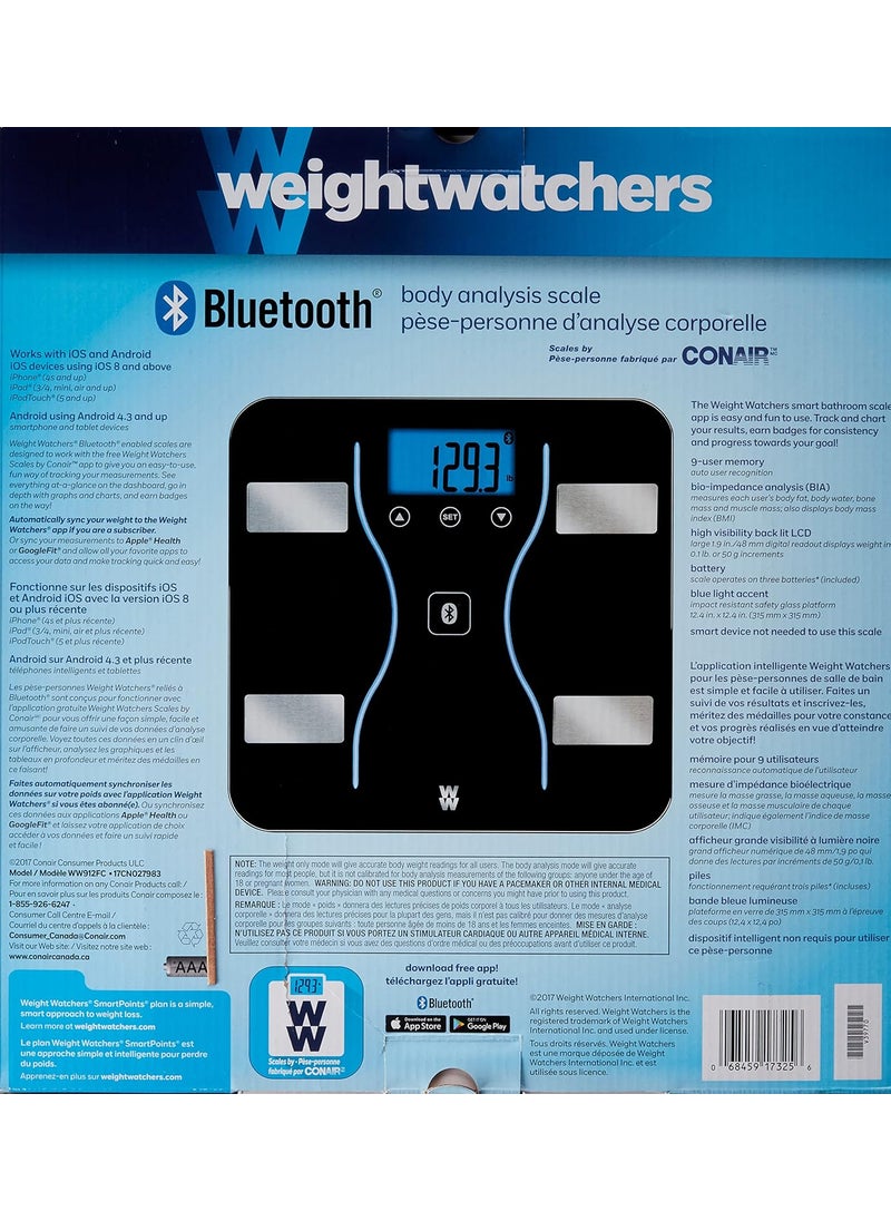 CONAIR Weight Watchers Scales by Conair Bathroom Scale for Weight Glass Digital Scale Bluetooth Scale BMI Scales Digital Weight and Body Fat for up to 9 Users Measures Weight up to 400 Lbs Black  - Image 3